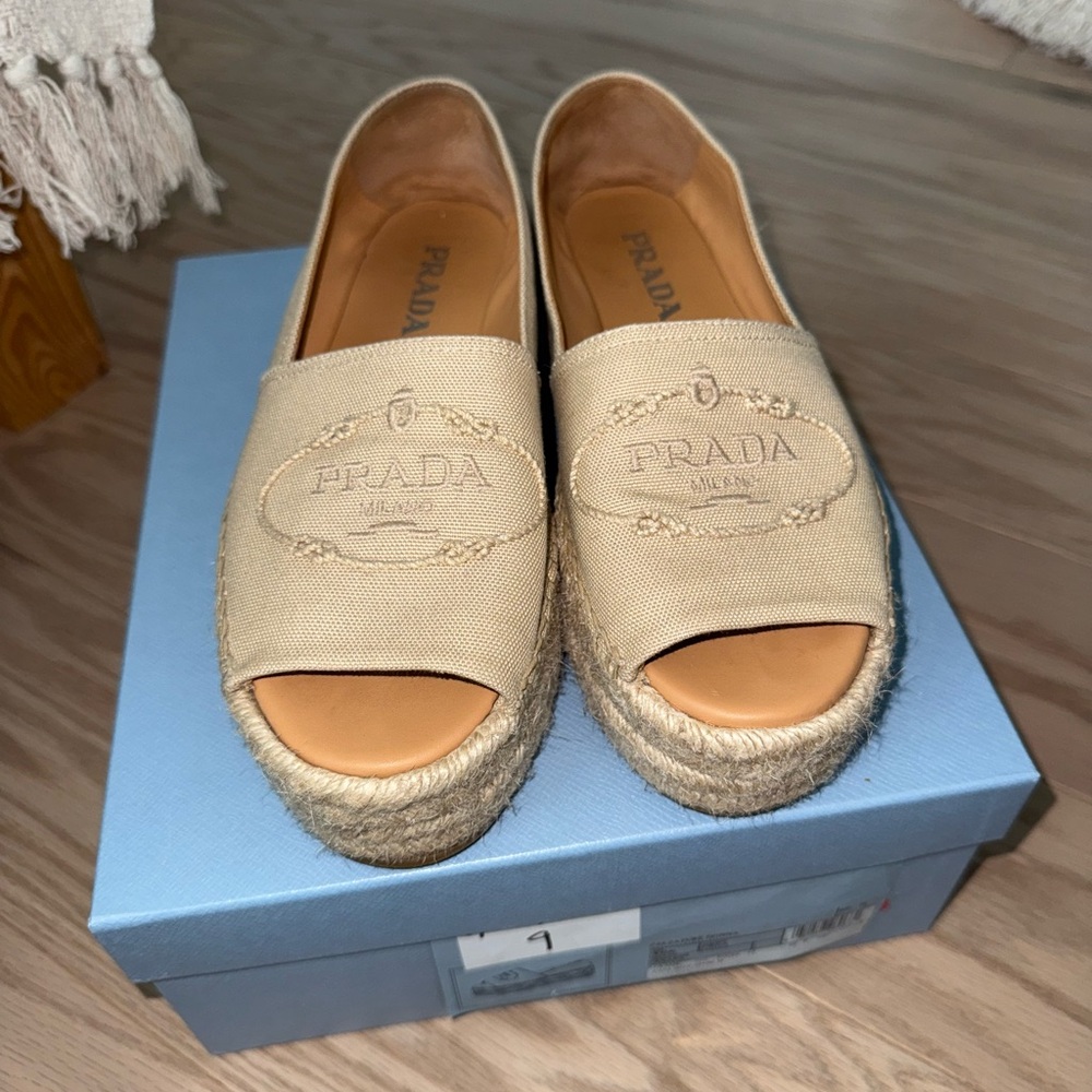 Prada Women's Tan Espadrille Slides